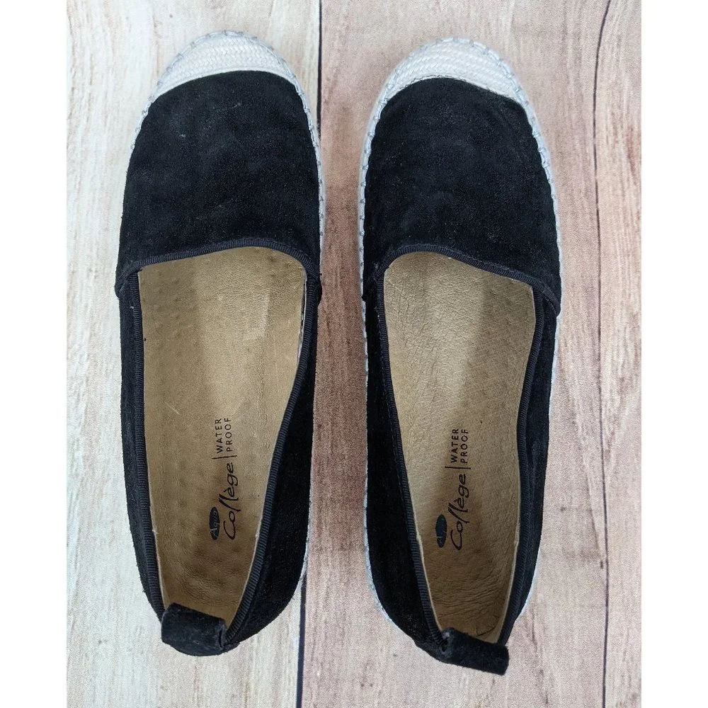 AQUA COLLEGE Blink Waterproof Espadrilles Sz 7 Black Suede Closed Toe